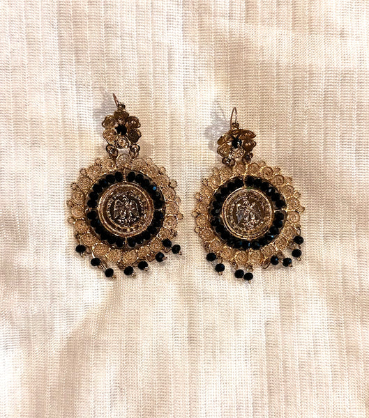 Brazilian Golden Noir Jeweled Pair of Earrings